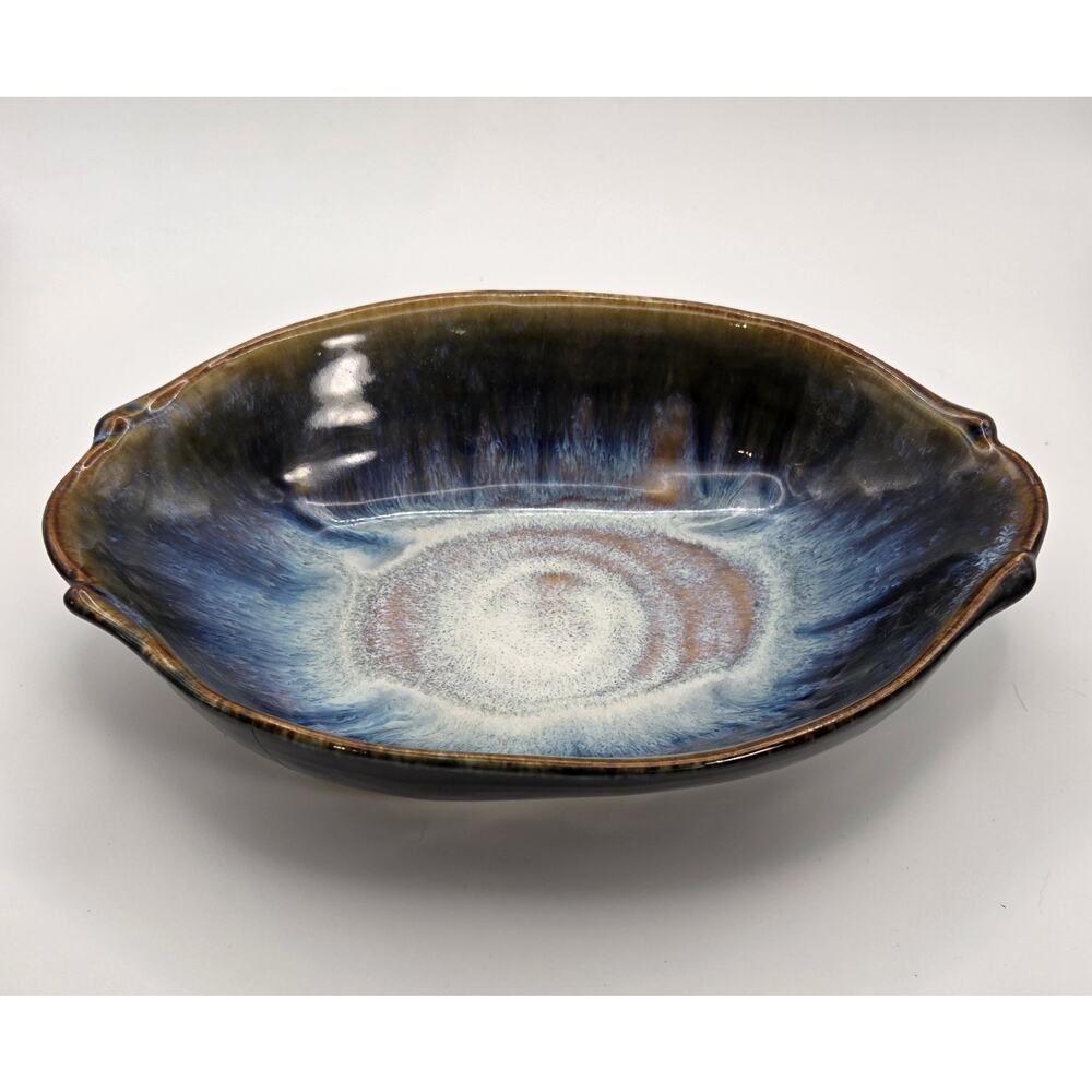 Bill Campbell Pottery Oval Northern Lights Blue Drip Dish With Flaw Beautiful